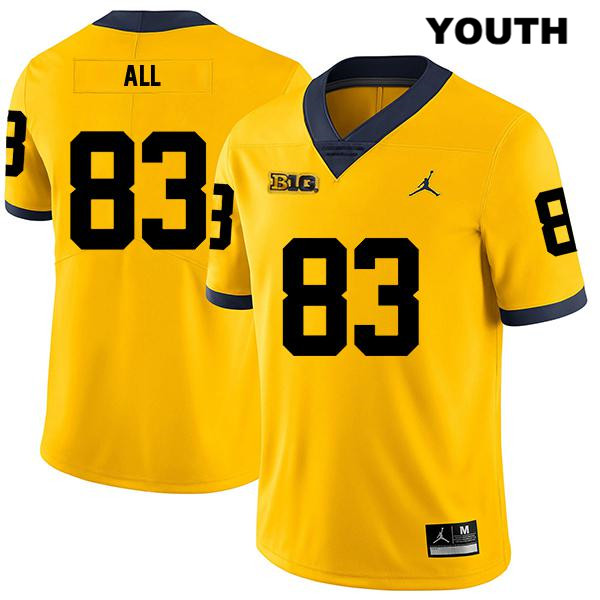 Youth NCAA Michigan Wolverines Erick All #83 Yellow Jordan Brand Authentic Stitched Legend Football College Jersey CQ25C65OM